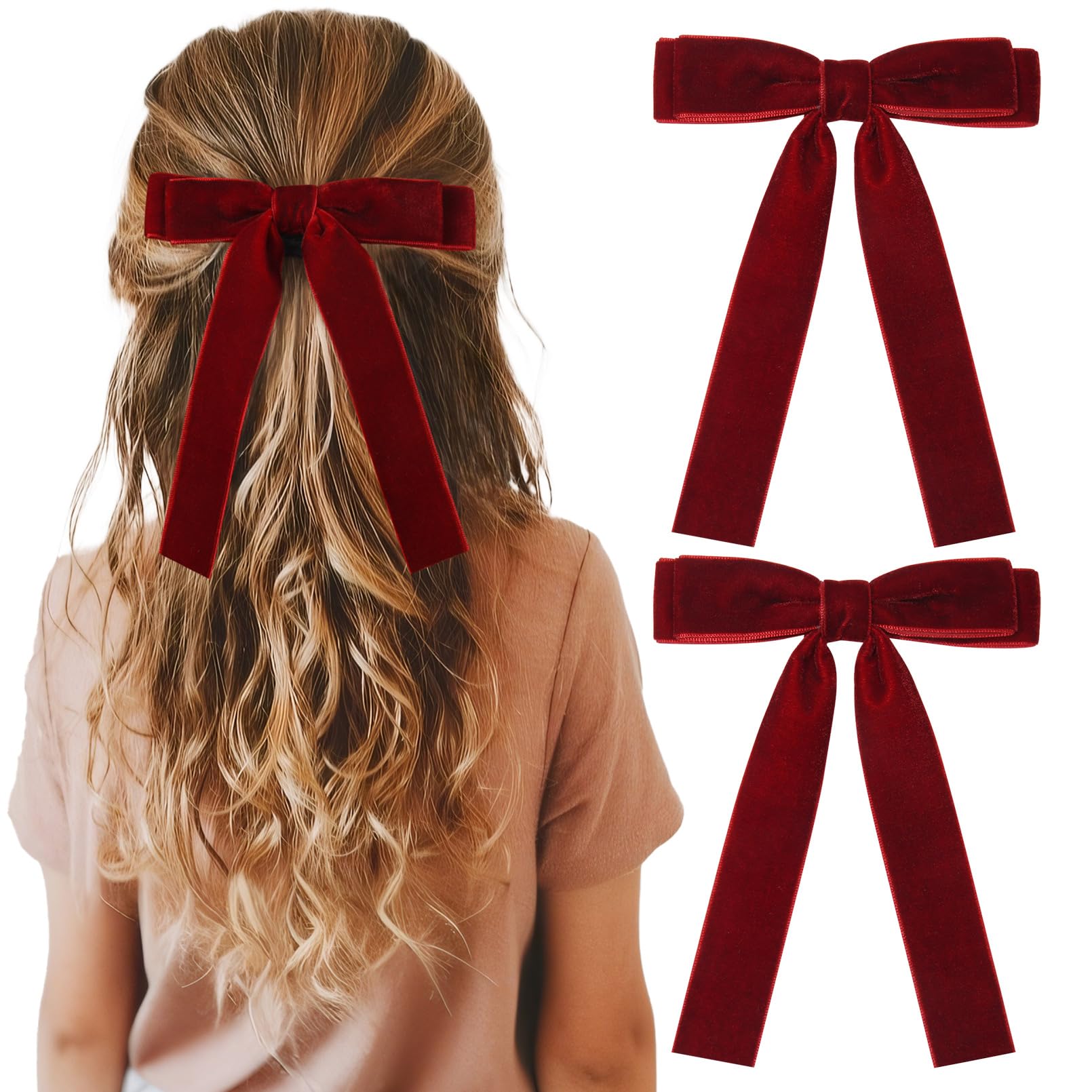 Amazon.com : 2PCS Red Velvet Bows Girls Hair Clip Ribbon